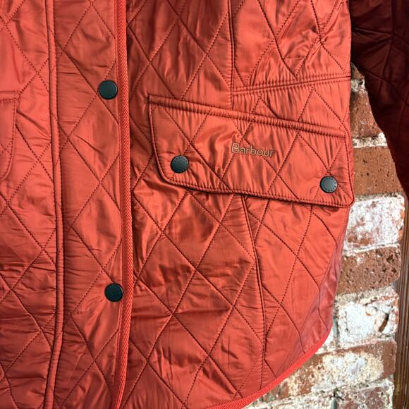 Barbour Cavalry Polarquilt Quilted Jacket Sz 14 Chore Coat Red Rust Orange - Picture 3 of 9